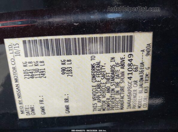 1N4AA6AP8GC410849 2016 NISSAN MAXIMA Black Vista del compartimento del motor