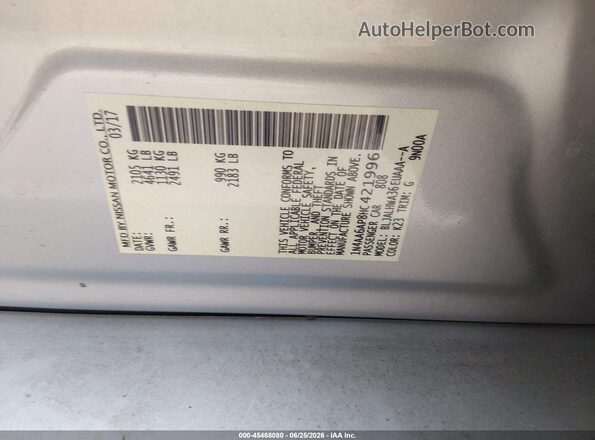 1N4AA6AP8HC421996 2017 NISSAN MAXIMA Silver ძრავის განყოფილების ხედი