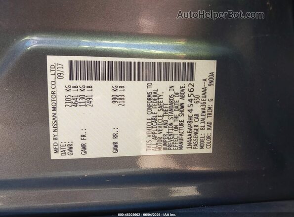 1N4AA6AP8HC454562 2017 NISSAN MAXIMA Gray Engine compartment view