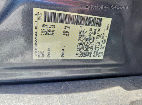 1N4AA6AP8JC363796 2018 NISSAN MAXIMA Gray VIN sticker view