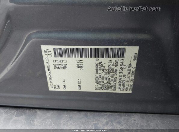 1N4AA6AP8JC368643 2018 NISSAN MAXIMA Gray Engine compartment view
