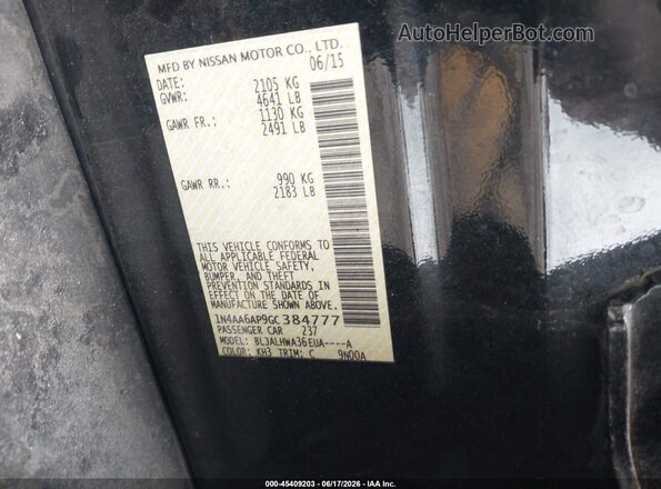 1N4AA6AP9GC384777 2016 NISSAN MAXIMA Black Vista del compartimento del motor