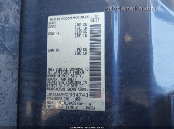 1N4AA6AP9GC394743 2016 NISSAN MAXIMA Blue Widok komory silnika