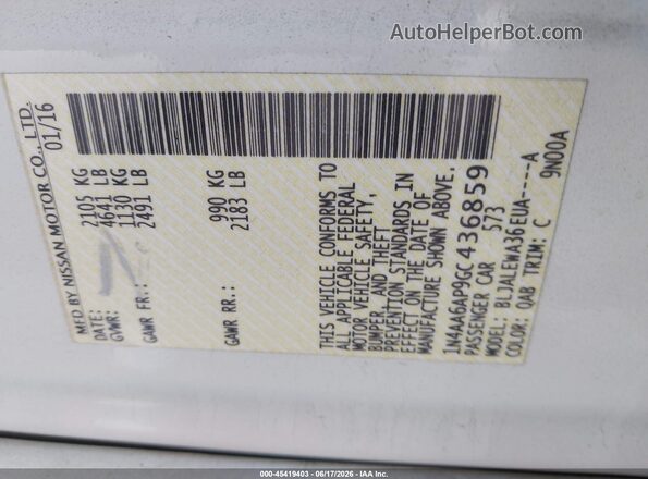 1N4AA6AP9GC436859 2016 NISSAN MAXIMA White Շարժիչի բաժամունքի տեսք