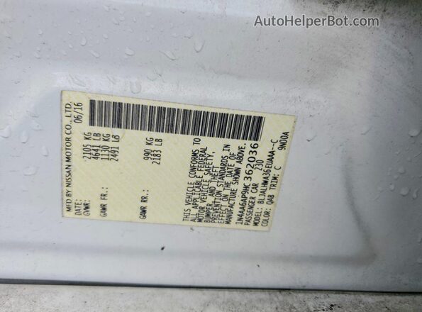 1N4AA6AP9HC362036 2017 NISSAN MAXIMA White 
