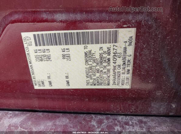 1N4AA6AP9HC409677 2017 NISSAN MAXIMA Red Շարժիչի բաժամունքի տեսք