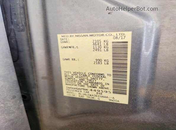 1N4AA6AP9HC449595 2017 NISSAN MAXIMA Silver Շարժիչի բաժամունքի տեսք