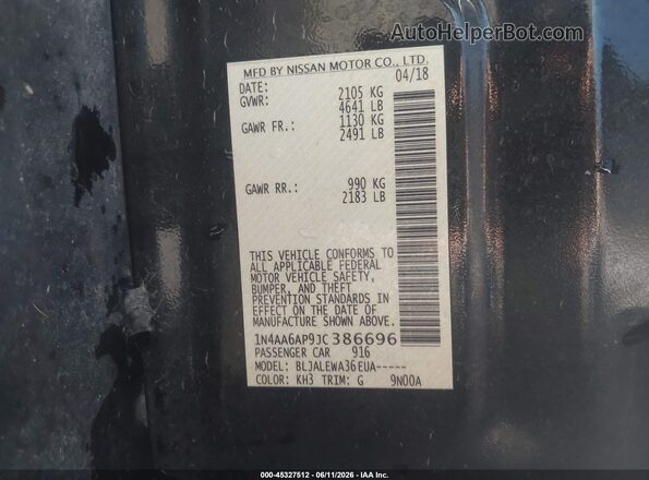 1N4AA6AP9JC386696 2018 NISSAN MAXIMA Черный Вид подкапотного пространства