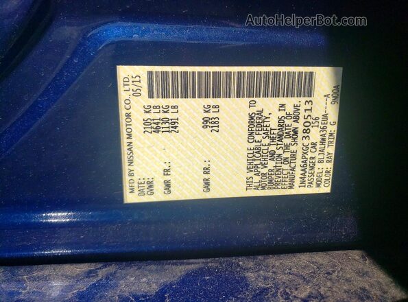 1N4AA6APXGC380513 2016 NISSAN MAXIMA Blue 