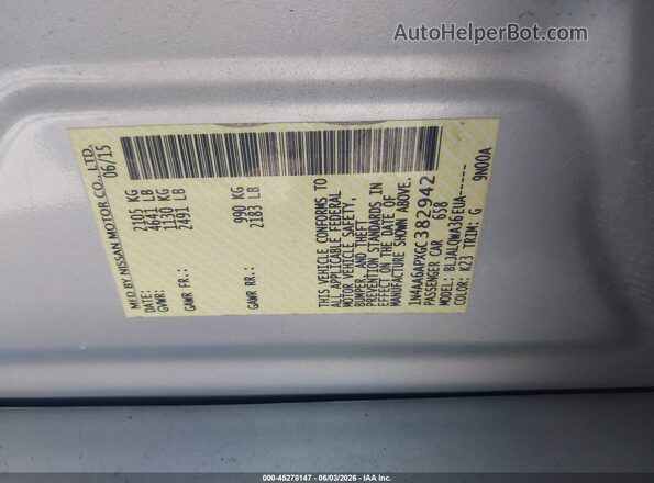 1N4AA6APXGC382942 2016 NISSAN MAXIMA Silver Vista del compartimento del motor
