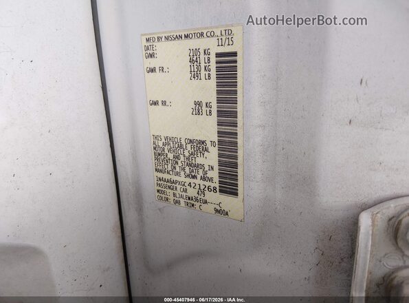 1N4AA6APXGC421268 2016 NISSAN MAXIMA Белый Вид подкапотного пространства