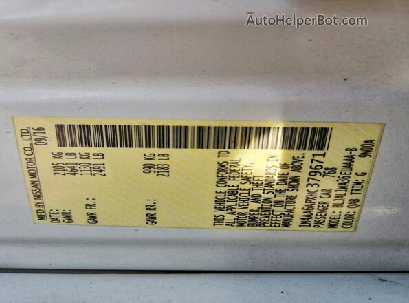 1N4AA6APXHC379671 2017 NISSAN MAXIMA Белый Вид наклейки с VIN-кодом
