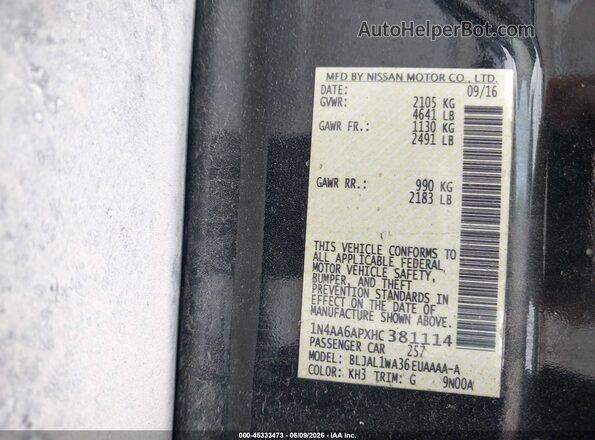 1N4AA6APXHC381114 2017 NISSAN MAXIMA Black Widok komory silnika