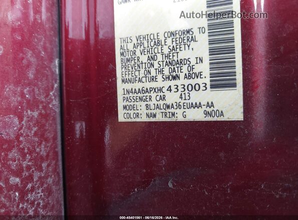 1N4AA6APXHC433003 2017 NISSAN MAXIMA Красный Вид подкапотного пространства