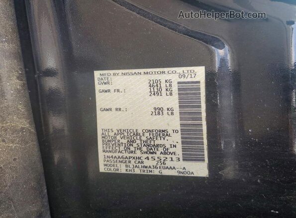 1N4AA6APXHC455213 2017 NISSAN MAXIMA Черный Вид наклейки с VIN-кодом