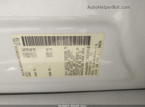 1N4AA6AV0KC366868 2019 NISSAN MAXIMA White ძრავის განყოფილების ხედი