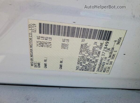 1N4AA6AV4KC372849 2019 NISSAN MAXIMA Белый Вид подкапотного пространства
