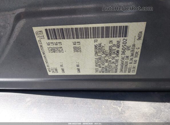 1N4AA6AV5KC360502 2019 NISSAN MAXIMA Silver Вид підкапотного простору