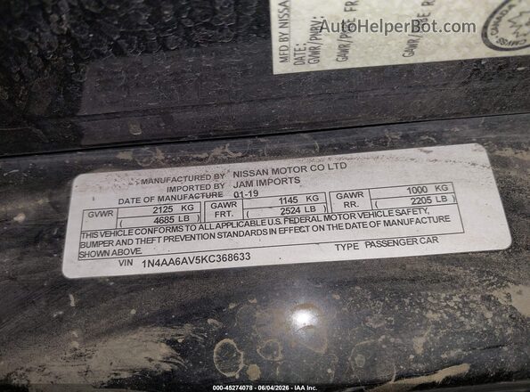 1N4AA6AV5KC368633 2019 NISSAN MAXIMA Black Engine compartment view