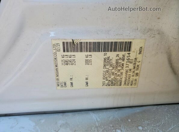 1N4AA6AV6KC371654 2019 NISSAN MAXIMA White Engine compartment view