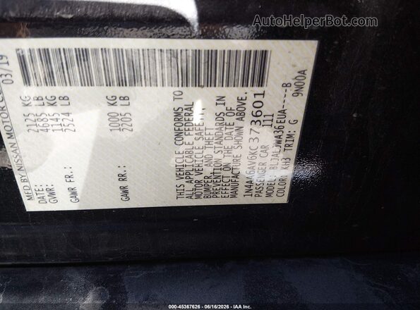 1N4AA6AV6KC373601 2019 NISSAN MAXIMA Black Widok komory silnika