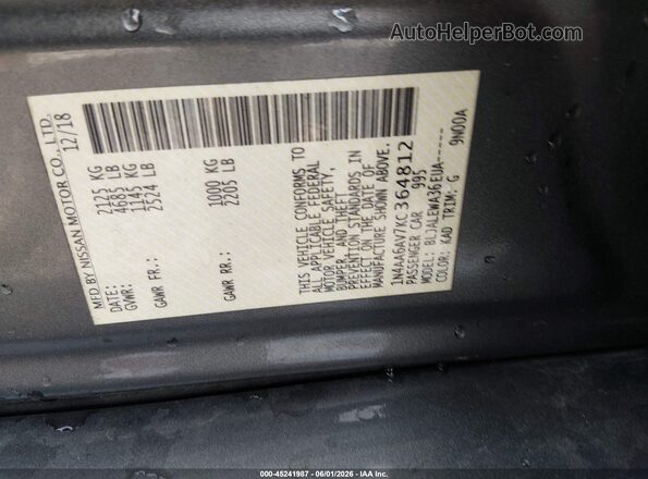 1N4AA6AV7KC364812 2019 NISSAN MAXIMA Gray Vista del compartimento del motor