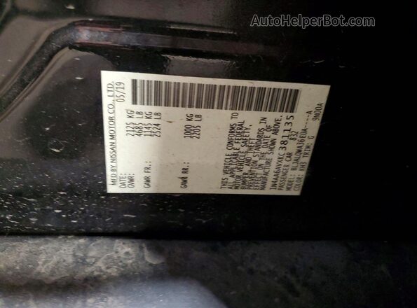 1N4AA6AVXKC381135 2019 NISSAN MAXIMA Black VIN sticker view