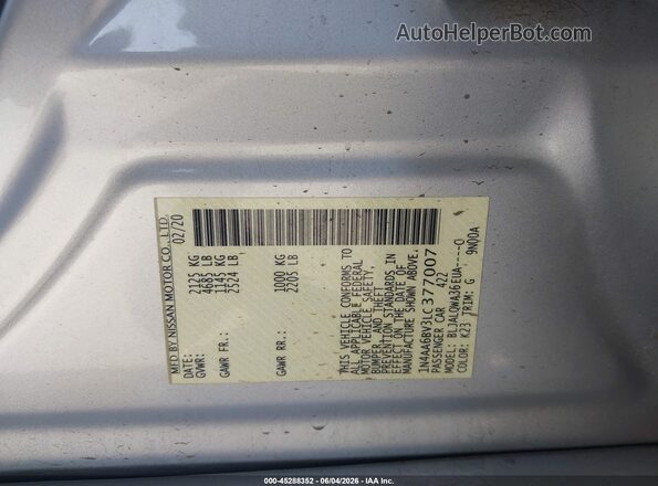 1N4AA6BV3LC377007 2020 NISSAN MAXIMA Gray Widok komory silnika