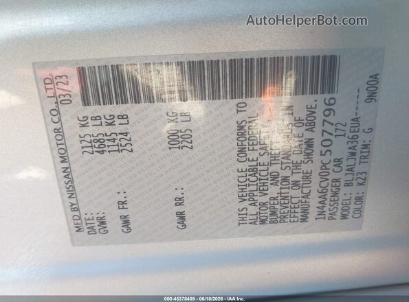 1N4AA6CV0PC507796 2023 NISSAN MAXIMA Silver Вид підкапотного простору