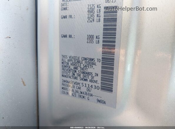 1N4AA6CV0PC511430 2023 NISSAN MAXIMA Silver Вид підкапотного простору