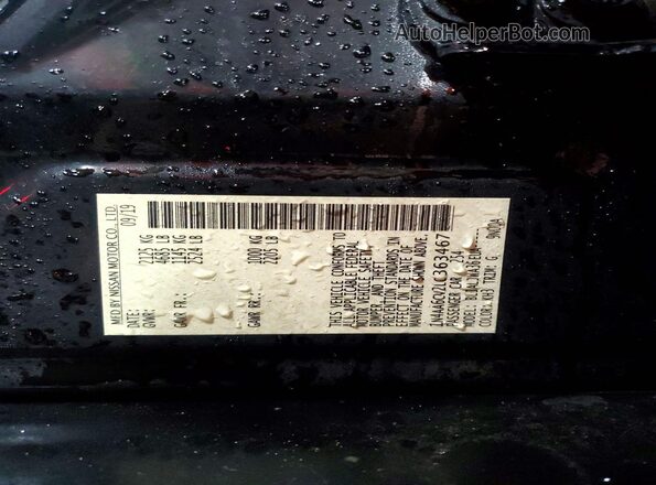 1N4AA6CV2LC363467 2020 NISSAN MAXIMA Black Вид наклейки з VIN-кодом