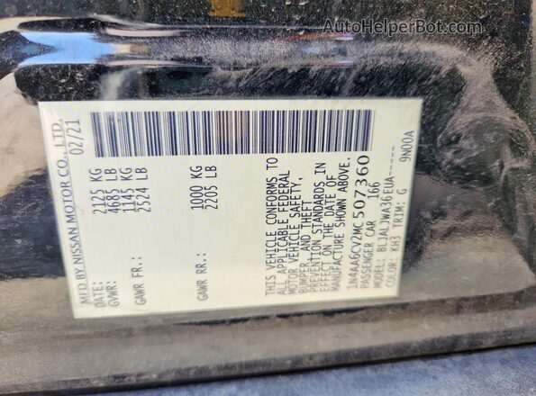 1N4AA6CV2MC507360 2021 NISSAN MAXIMA Black Вид наклейки з VIN-кодом