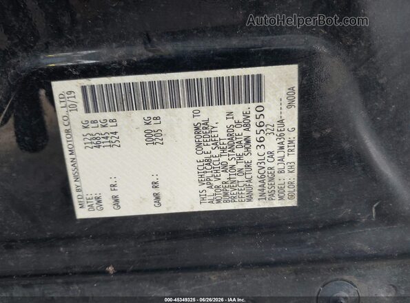 1N4AA6CV3LC365650 2020 NISSAN MAXIMA Black Vista del compartimento del motor
