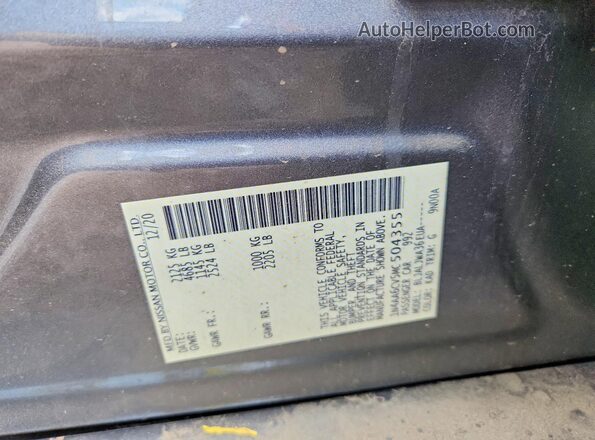 1N4AA6CV5MC504355 2021 NISSAN MAXIMA Gray Widok naklejki z numerem VIN