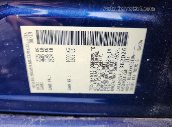 1N4AA6DV2LC362026 2020 NISSAN MAXIMA Blue 
