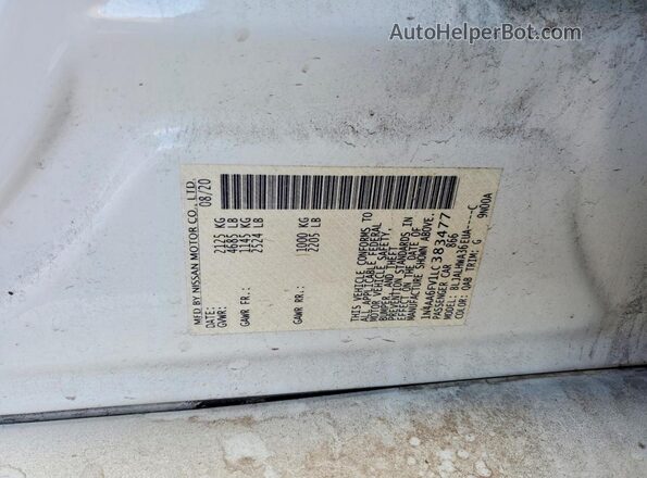 1N4AA6FV1LC383477 2020 NISSAN MAXIMA White Շարժիչի բաժամունքի տեսք
