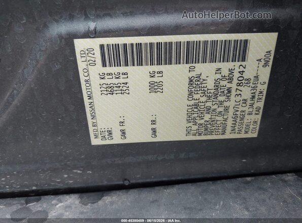 1N4AA6FV7LC378042 2020 NISSAN MAXIMA Gray Engine compartment view
