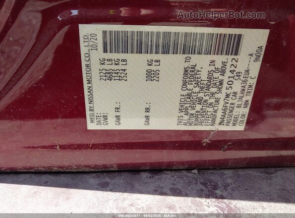 1N4AA6FV7MC501422 2021 NISSAN MAXIMA Red Widok komory silnika