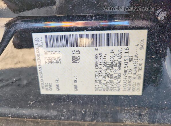 1N4AA6FV9MC505116 2021 NISSAN MAXIMA Black Widok komory silnika