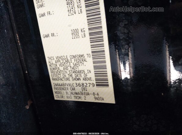 1N4AA6FVXLC368279 2020 NISSAN MAXIMA Black ძრავის განყოფილების ხედი