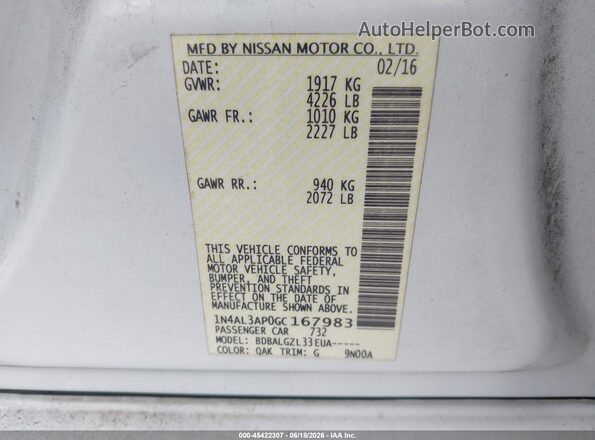 1N4AL3AP0GC167983 2016 NISSAN ALTIMA White Engine compartment view