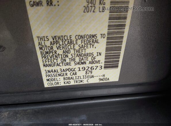 1N4AL3AP0GC192673 2016 NISSAN ALTIMA Gray Widok komory silnika