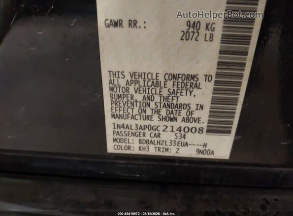 1N4AL3AP0GC214008 2016 NISSAN ALTIMA Black Вид підкапотного простору