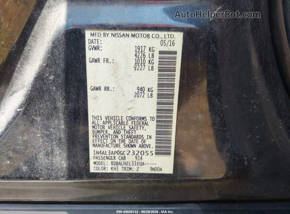 1N4AL3AP0GC232055 2016 NISSAN ALTIMA Black Շարժիչի բաժամունքի տեսք