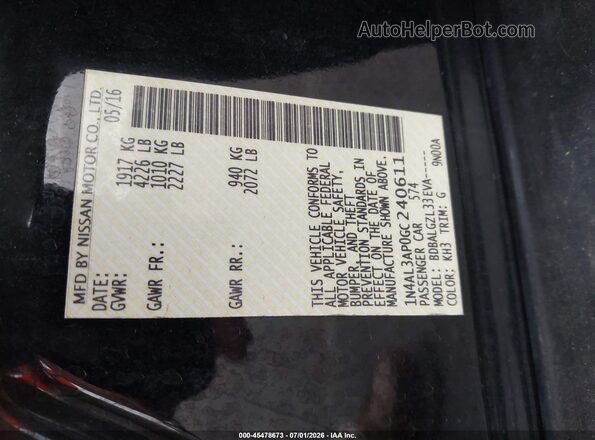 1N4AL3AP0GC240611 2016 NISSAN ALTIMA Black ძრავის განყოფილების ხედი