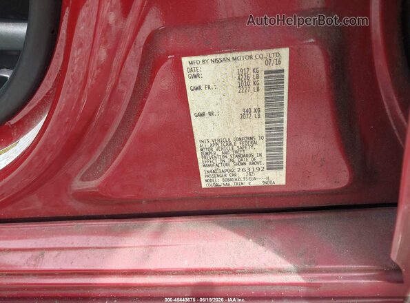 1N4AL3AP0GC263192 2016 NISSAN ALTIMA Red Vista del compartimento del motor