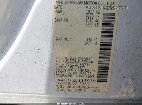 1N4AL3AP0GN333939 2016 NISSAN ALTIMA White Շարժիչի բաժամունքի տեսք