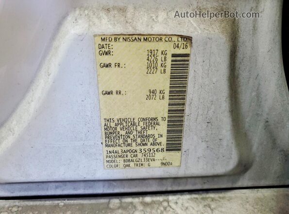 1N4AL3AP0GN359568 2016 NISSAN ALTIMA White 