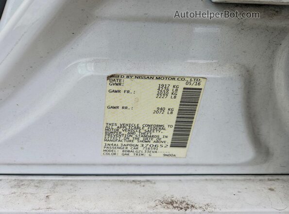 1N4AL3AP0GN370652 2016 NISSAN ALTIMA White Շարժիչի բաժամունքի տեսք