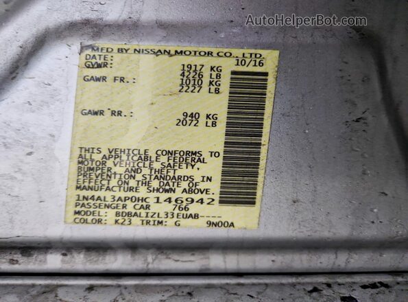 1N4AL3AP0HC146942 2017 NISSAN ALTIMA Серебряный Вид подкапотного пространства